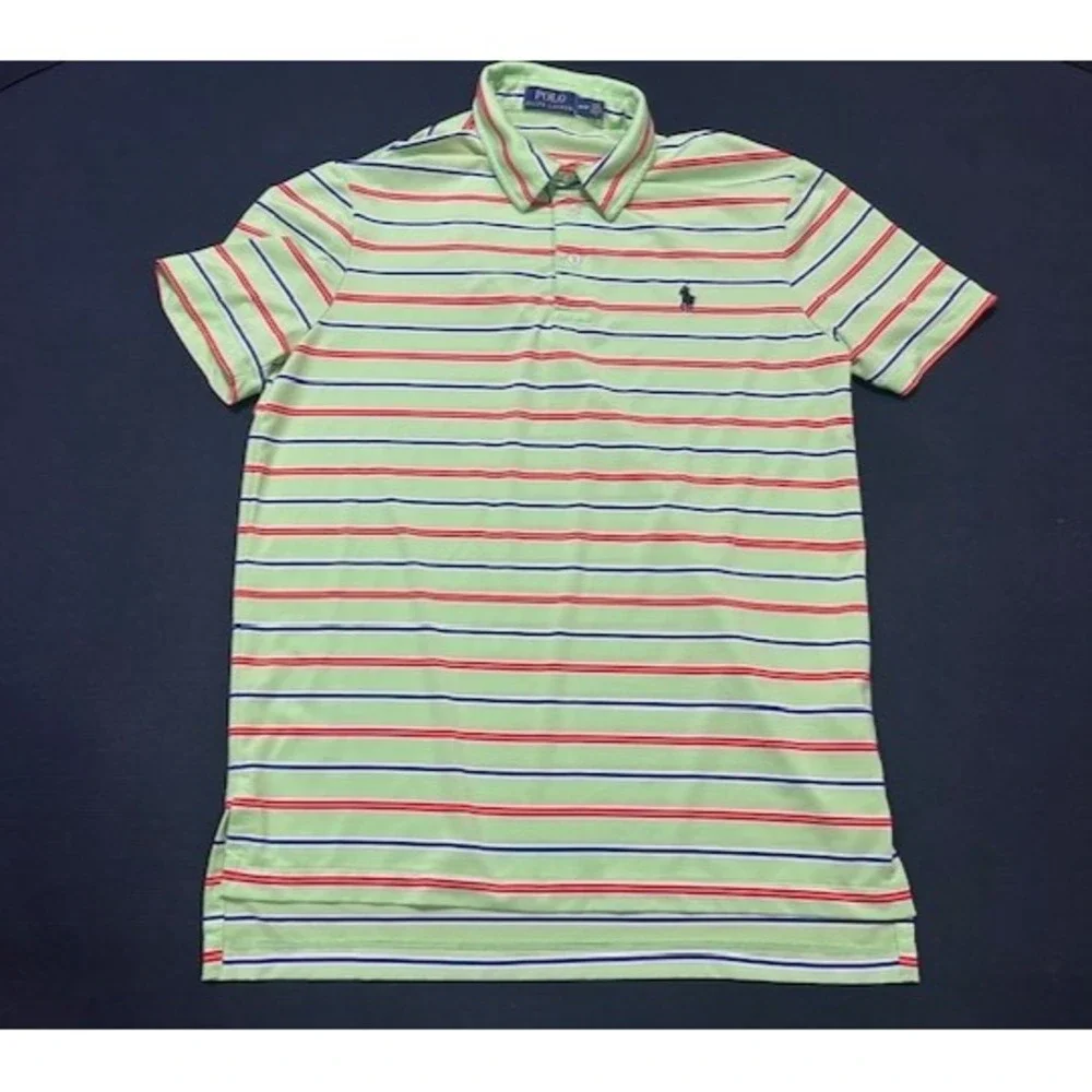 Polo Ralph Lauren Men's Striped Polo Shirt Neon Green Blue Pony Short Sleeve - M